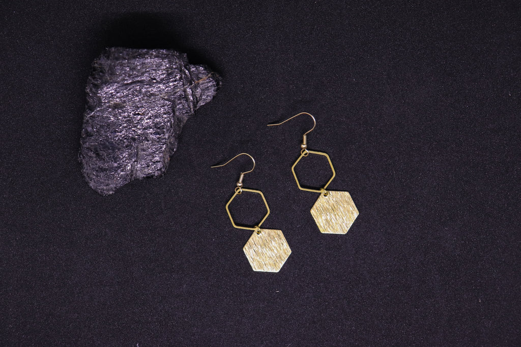 Brushed Hexagon Earrings