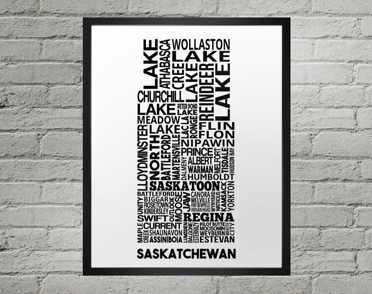 Saskatchewan cities map print