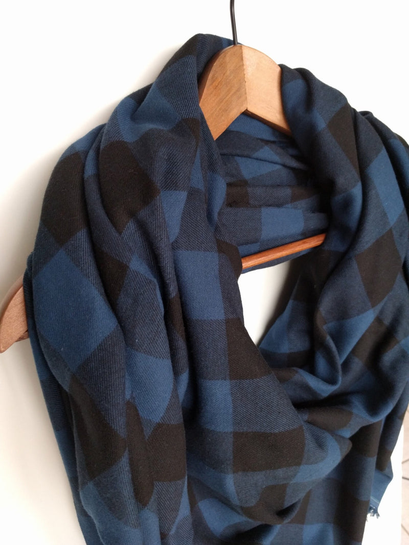 Blue and Black Plaid Blanket Scarf