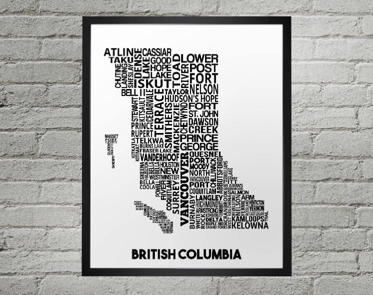 British Columbia cities map print