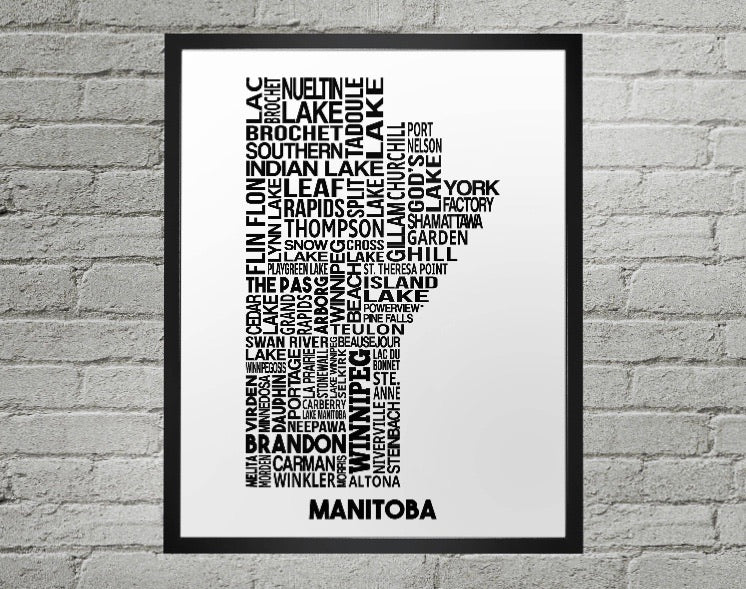 Manitoba cities map print