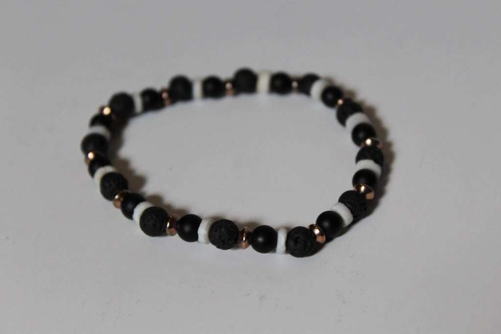 Lava, Black Onyx and Shell Bead Bracelet