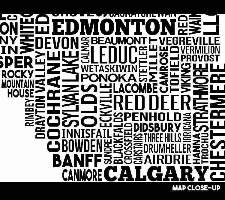 Alberta cities map print