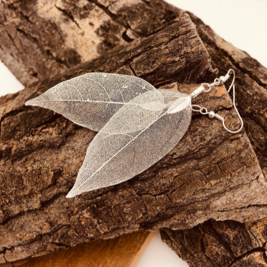 Real Leaf Silver Earring
