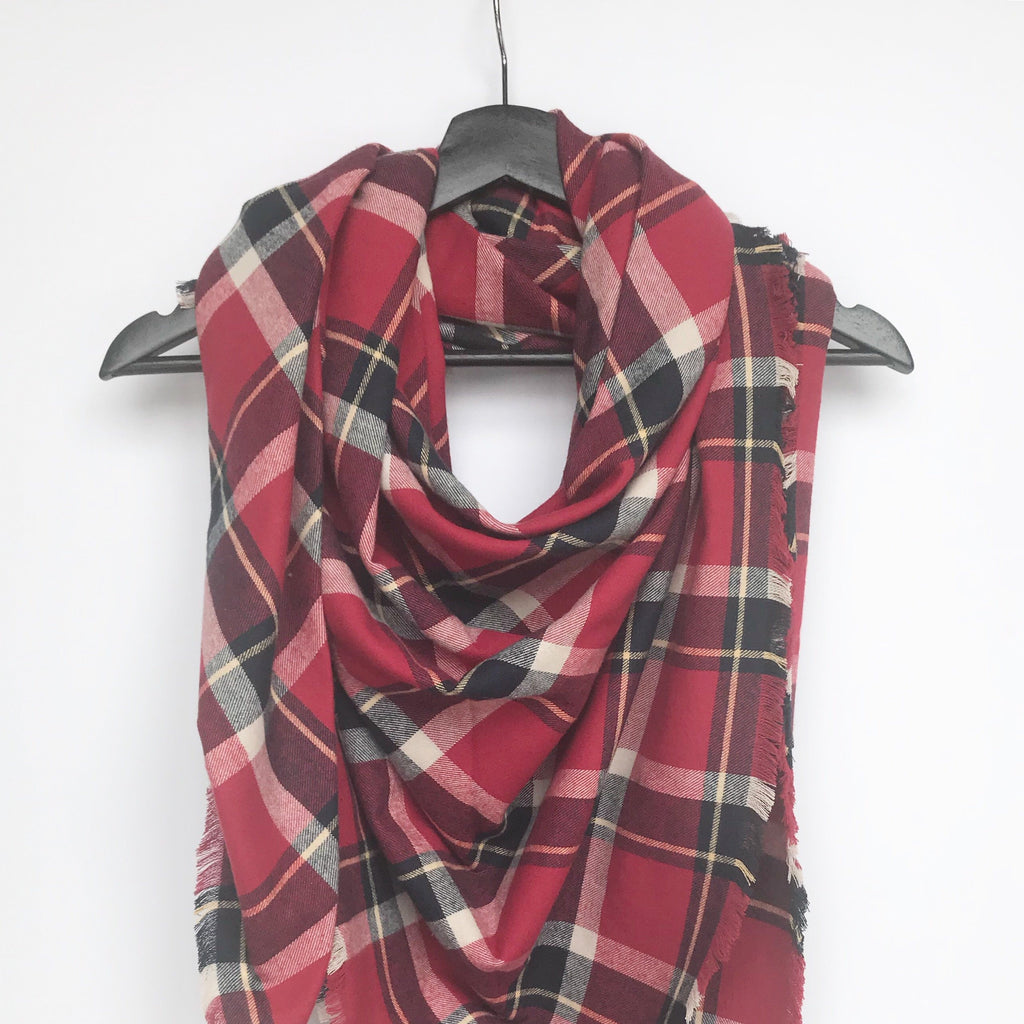 Red and Black Plaid Blanket Scarf