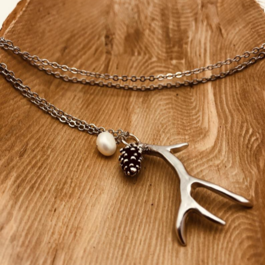 Antler Pendant with Pinecone